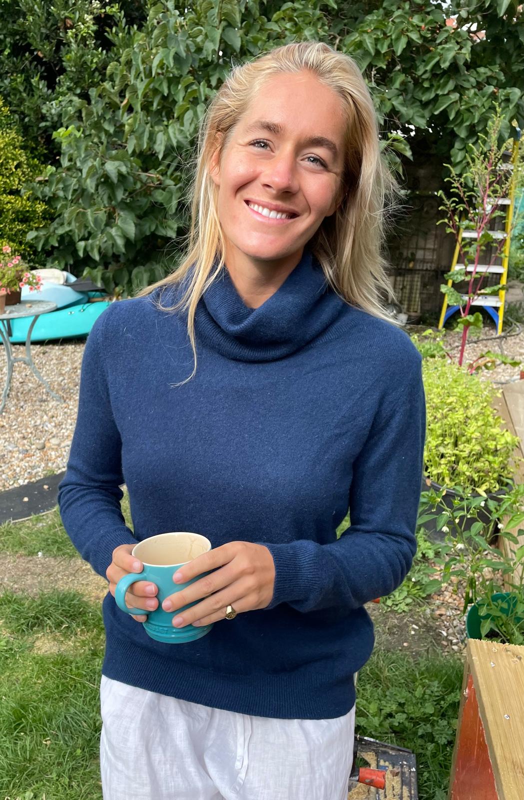 Designer Your Sixth Sense Roll Neck in a rich navy blue, 39”, M (excellent condition)