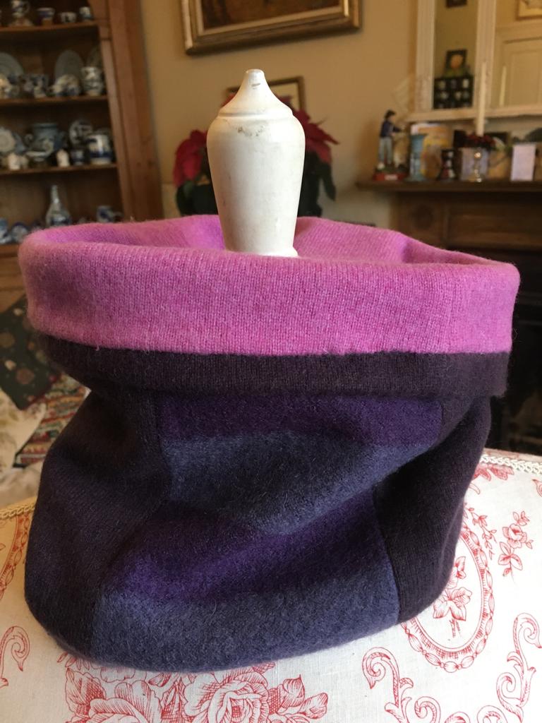 Reversible Snood  - Purple and blue stripes with magenta, pink interior