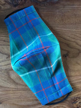 Load image into Gallery viewer, Attractive green/blue Tartan Mask (recycled kilt) with Tartan Silk Lining
